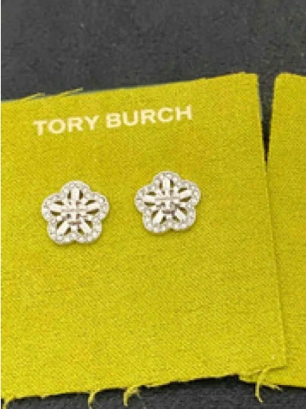 Tory Burch Silver-Tone Crystal Flower Stud Earrings